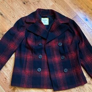Old Navy Women's Plaid Pea Coat in Red and Black size Large